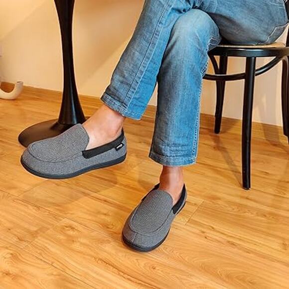 New HomeTop Mens Size 11 Gray Soft Slide On Memory Foam Moccasin Slipper Shoes - Picture 6 of 6